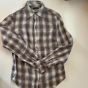 GAP Women’s Lightweight Purple and Gray Plaid Shirt with Threads of Gold
